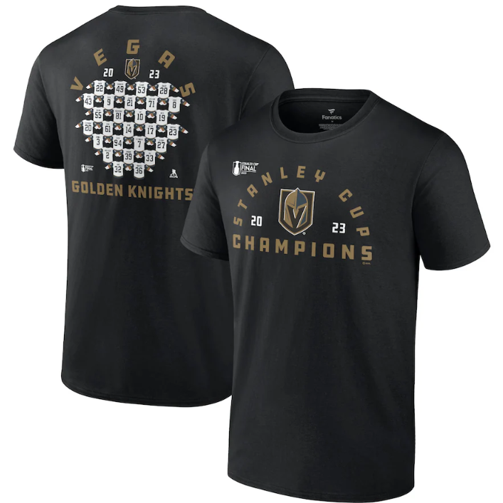 Men's Vegas Golden Knights Black 2023 Stanley Cup Champions Jersey Roster T-Shirt